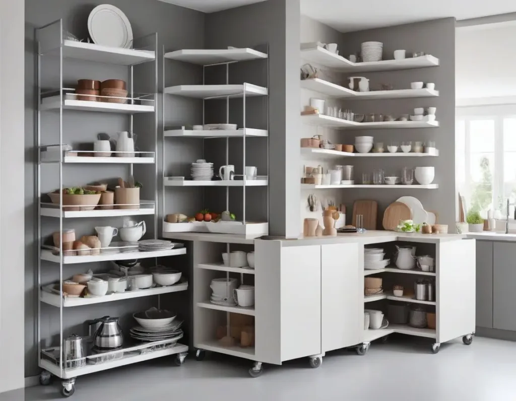 Mensole girevoli e carrelli per sfruttare gli angoli della cucina
