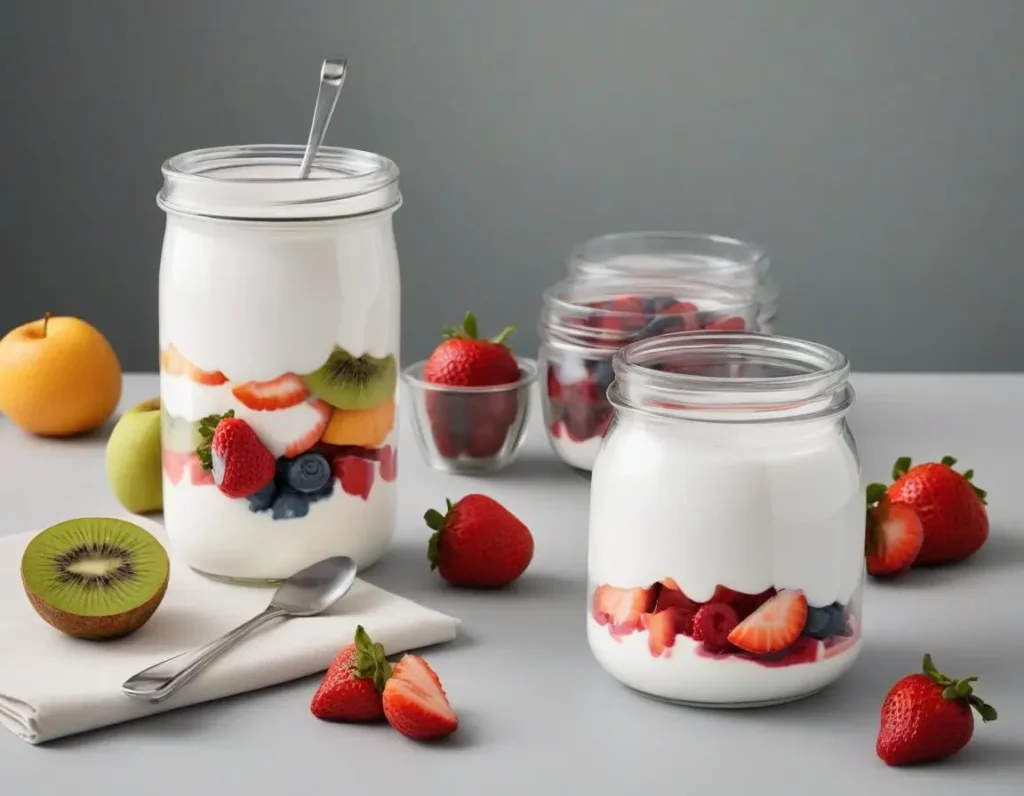 Barattolo con yogurt e frutta pronto da portare