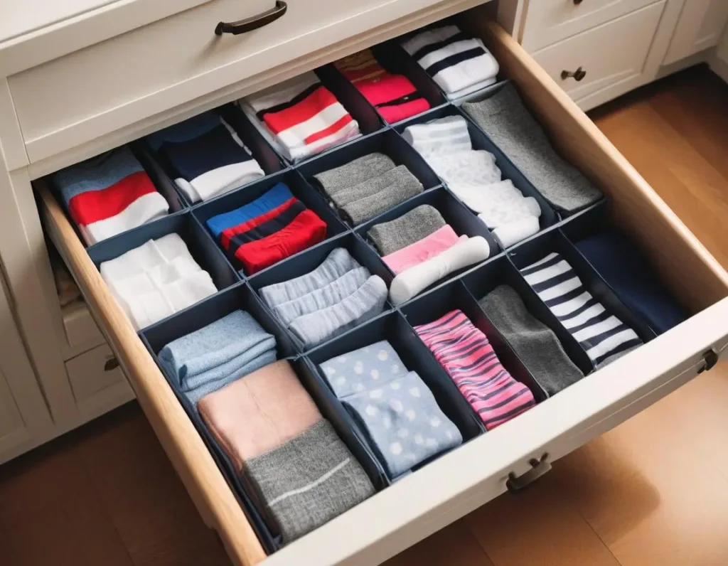 Cassetto organizzato con divisori per intimo e calzini