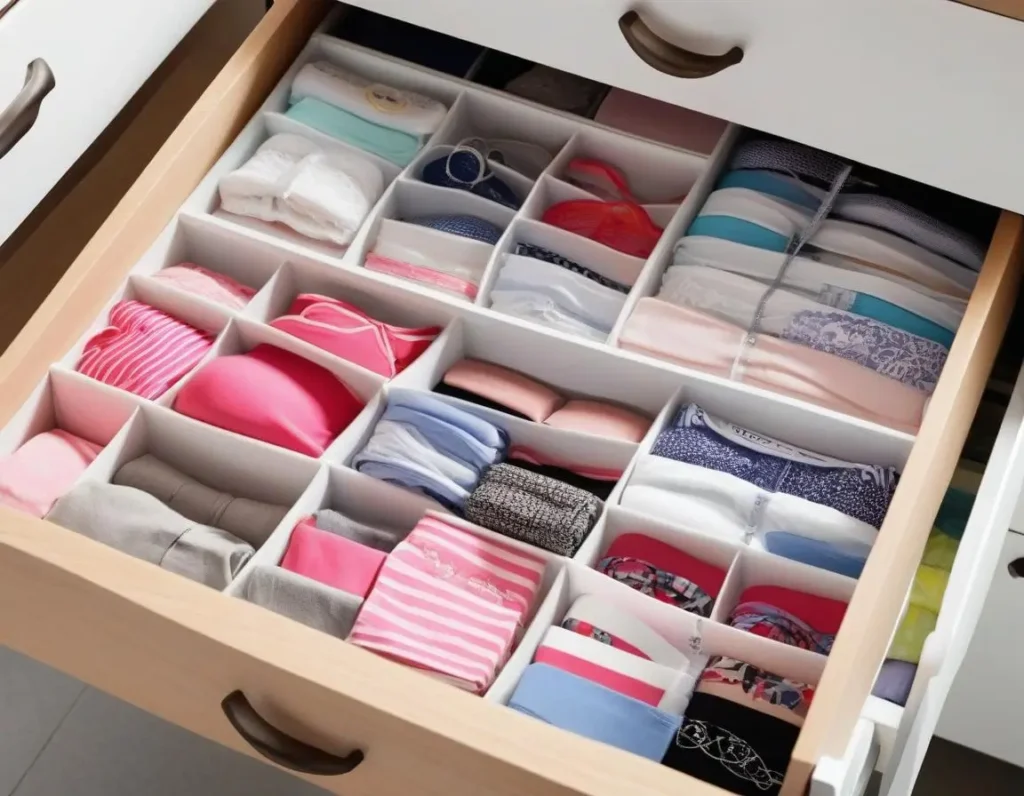 Cassetto con divisori per intimo e accessori ben organizzati