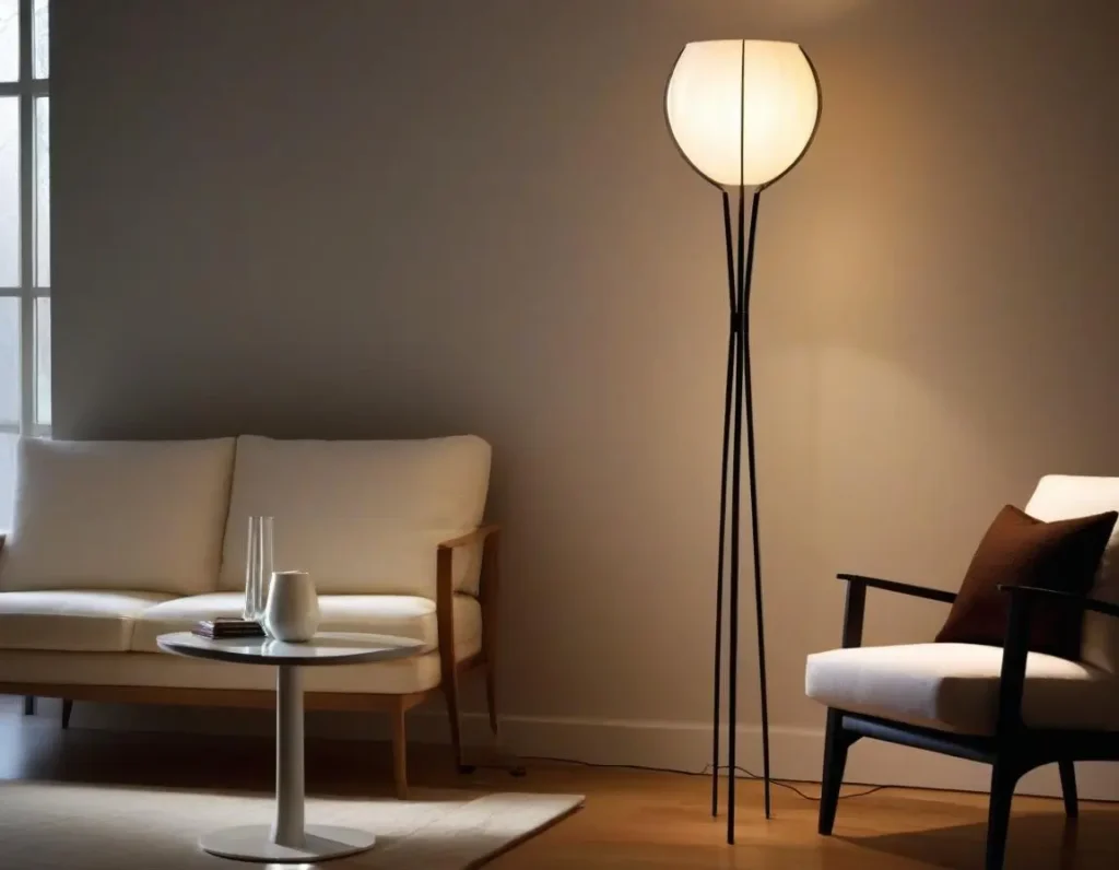 Lampada da terra moderna con luce calda per un'illuminazione accogliente in soggiorno