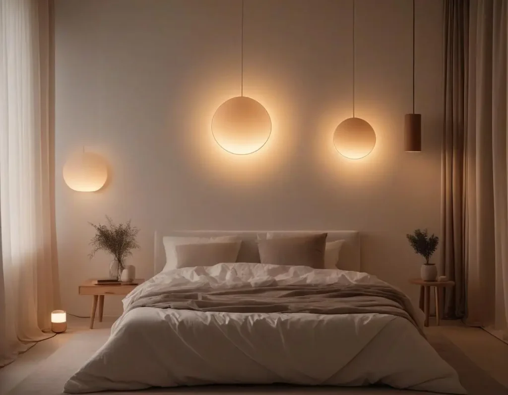 Lampade minimal con luce calda per un'atmosfera rilassante in camera da letto