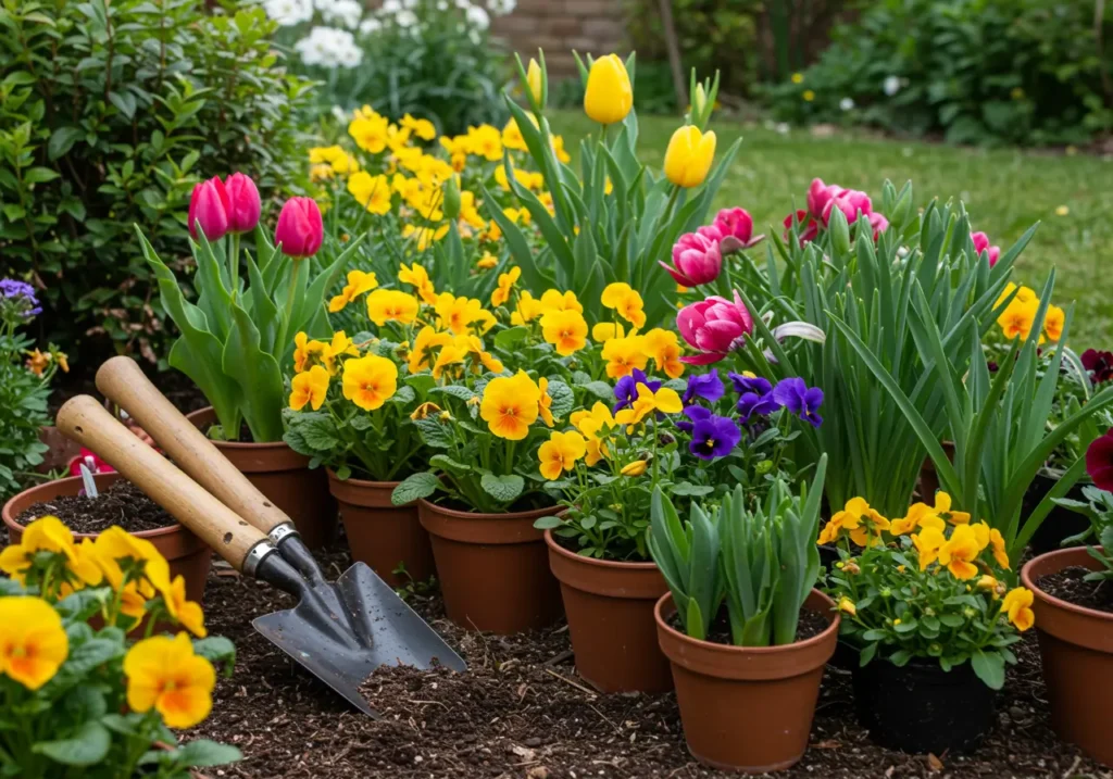 giardino primaverile con bellissimi fiori colorati