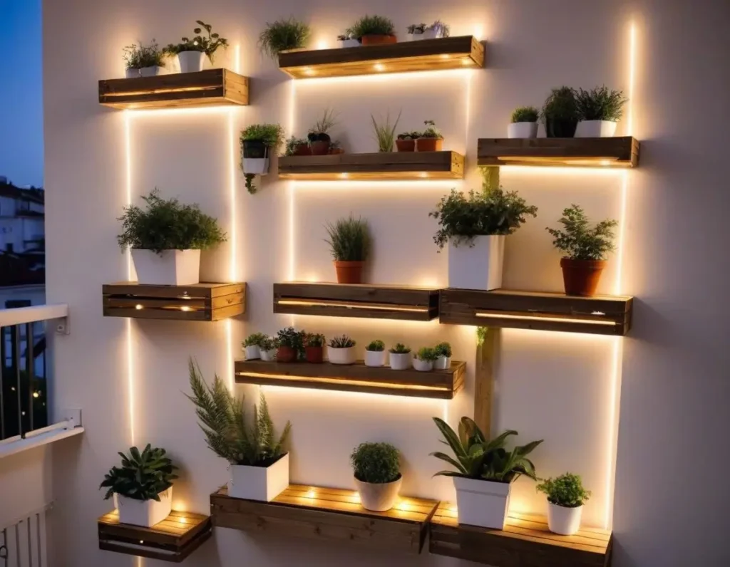 Mensole in cassette decorate con luci LED per un effetto accogliente