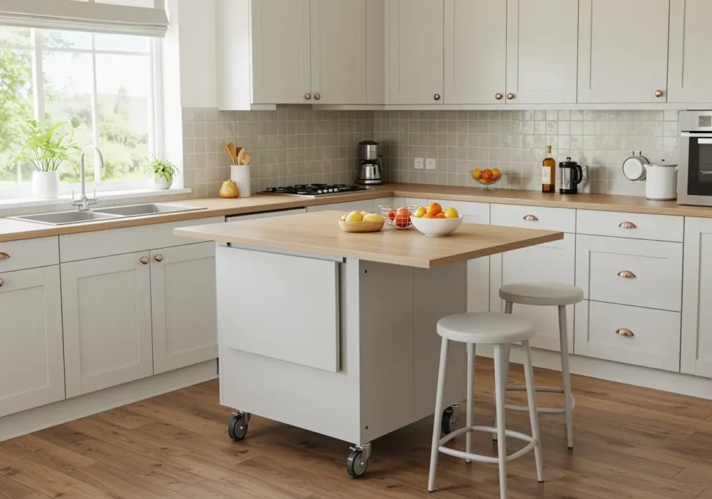 Tavolo pieghevole e isola mobile ideali per cucine con poco spazio