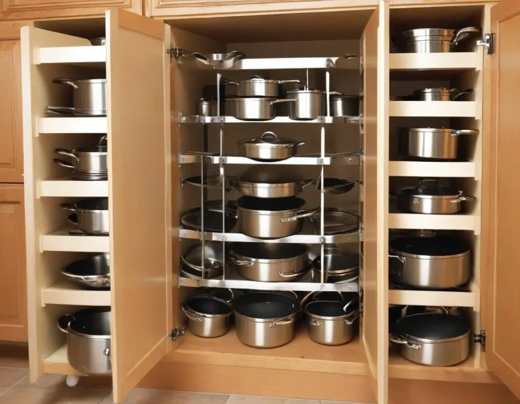 Organizzazione verticale di pentole e padelle con divisori