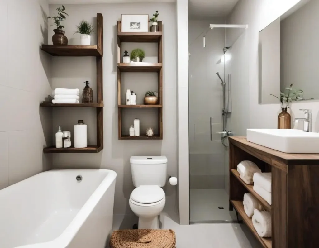 Mensole e contenitori verticali per ottimizzare lo spazio in un bagno piccolo