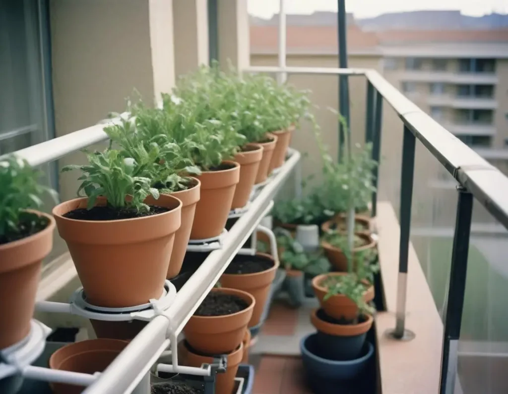 Posizionamento dei gocciolatori nei vasi di un balcone