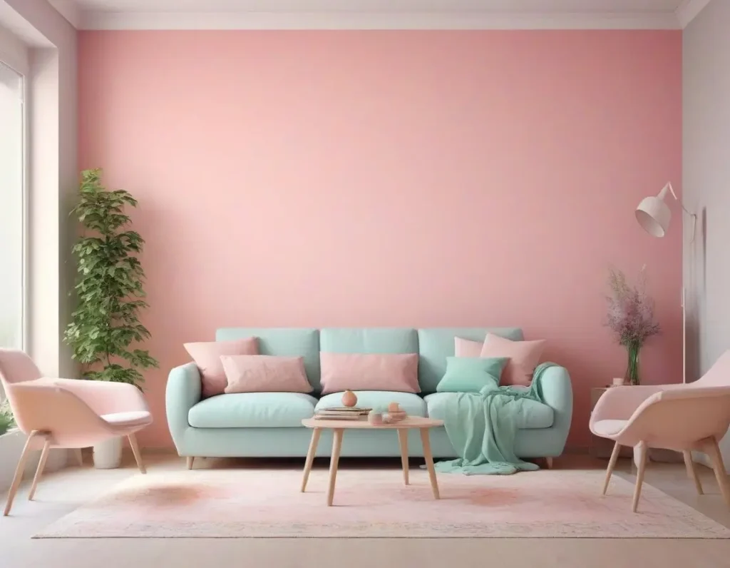 Parete dipinta con colore pastello per ravvivare il soggiorno