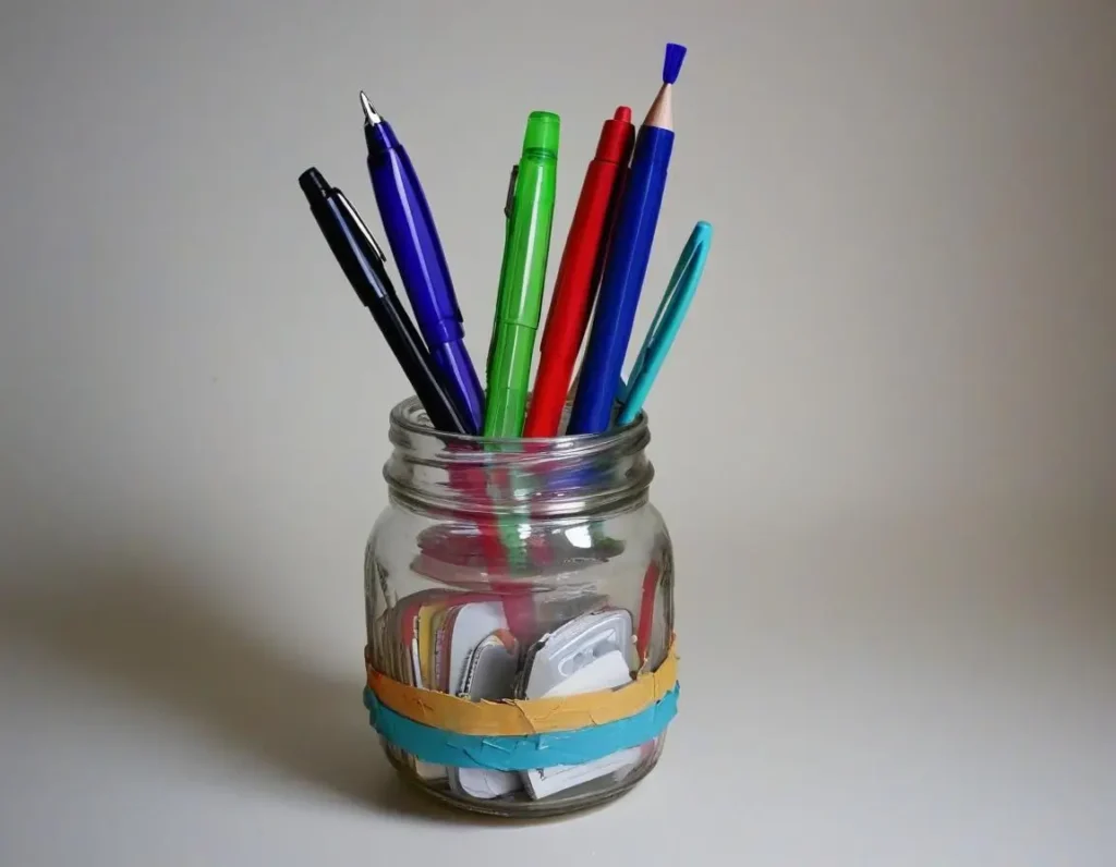 Portapenne realizzato con barattolo riciclato