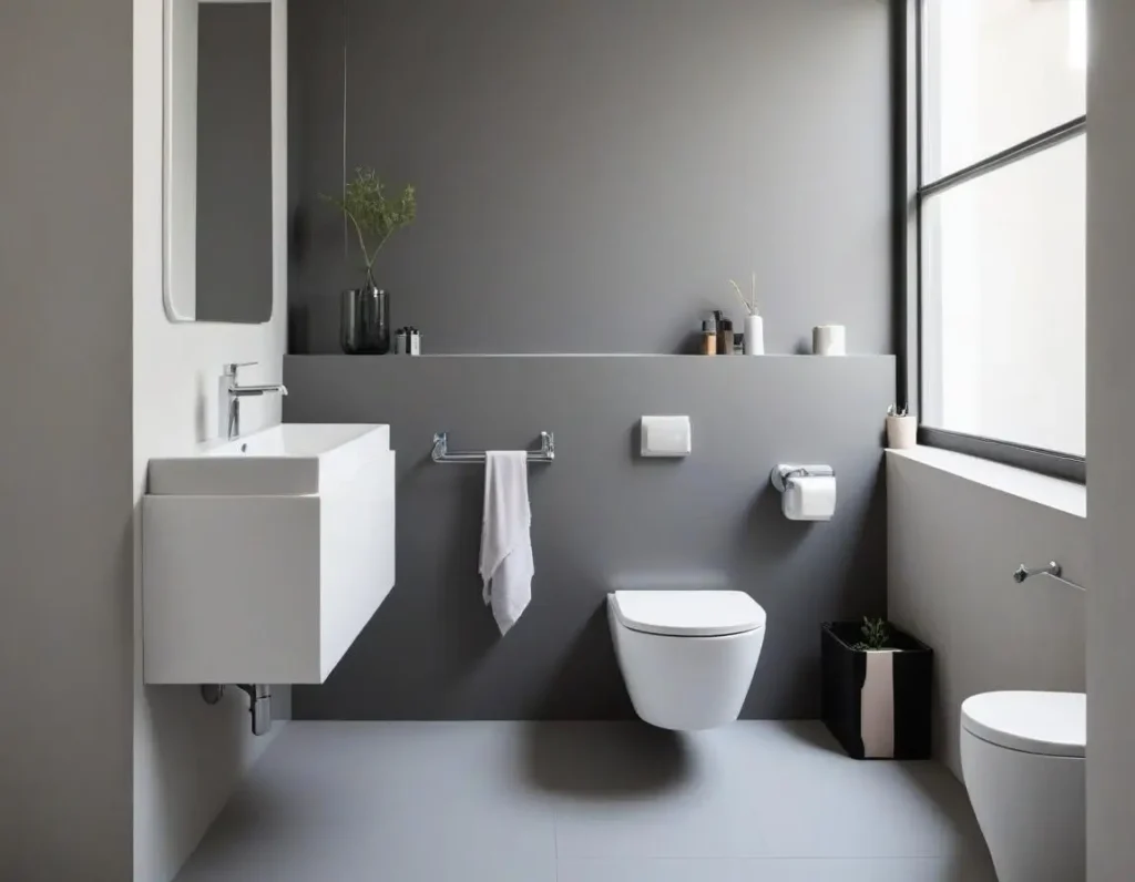 Sanitari sospesi e lavabo compatto in un bagno piccolo arredato con stile minimal