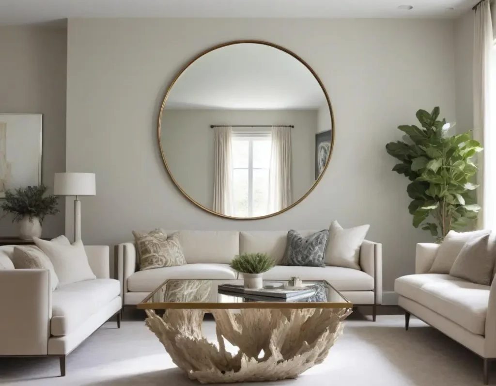 Grande specchio decorativo che riflette la luce naturale e amplia visivamente lo spazio