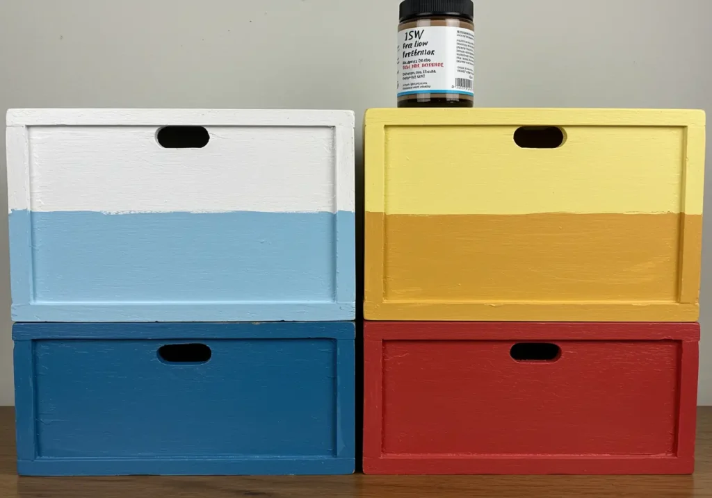 Verniciatura delle cassette con pittura colorata per mensole fai da te