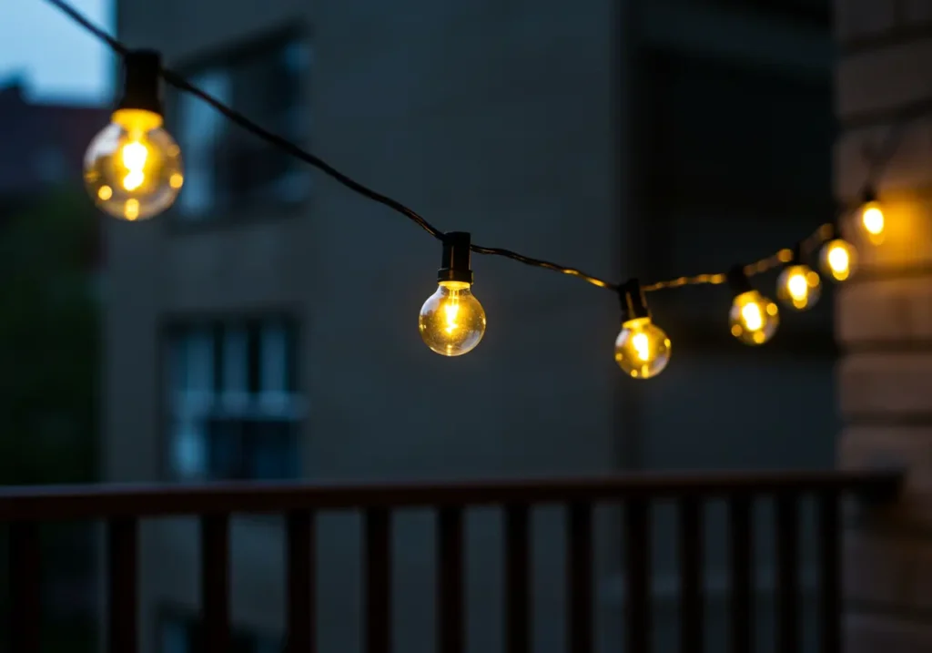 Luci solari a stringa sospese a zigzag sul balcone