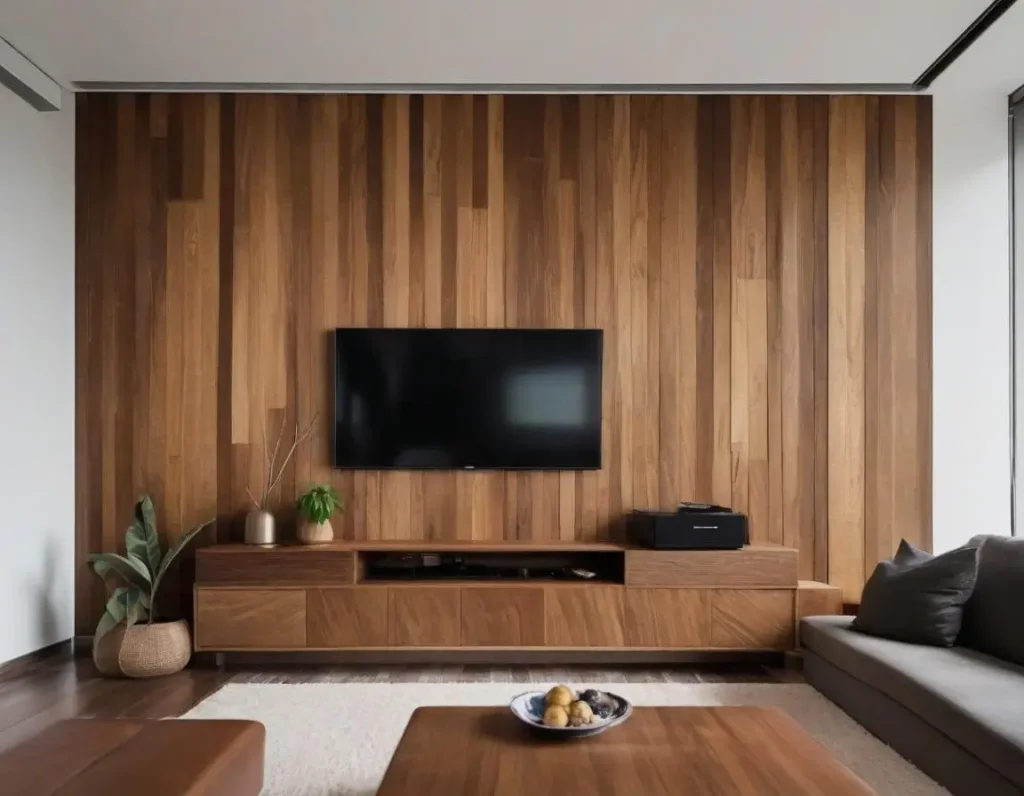 Pannello in legno dietro al televisore
