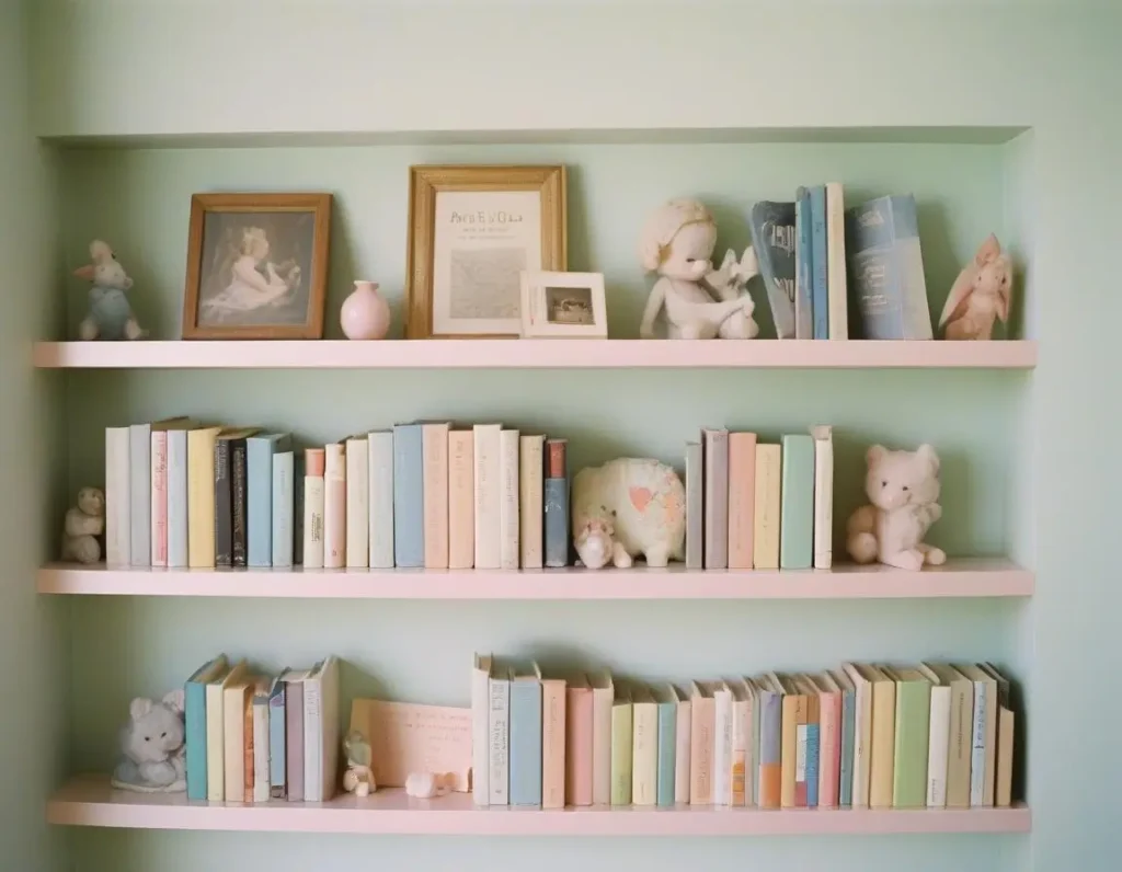 Mensole a parete con libri in angolo lettura