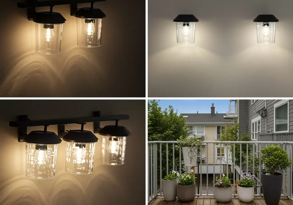 Tipologie di luci solari per balcone con esempi visivi