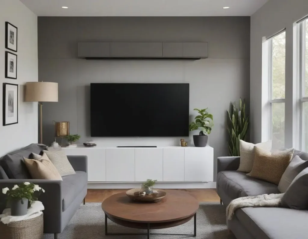 TV montata a parete in soggiorno piccolo