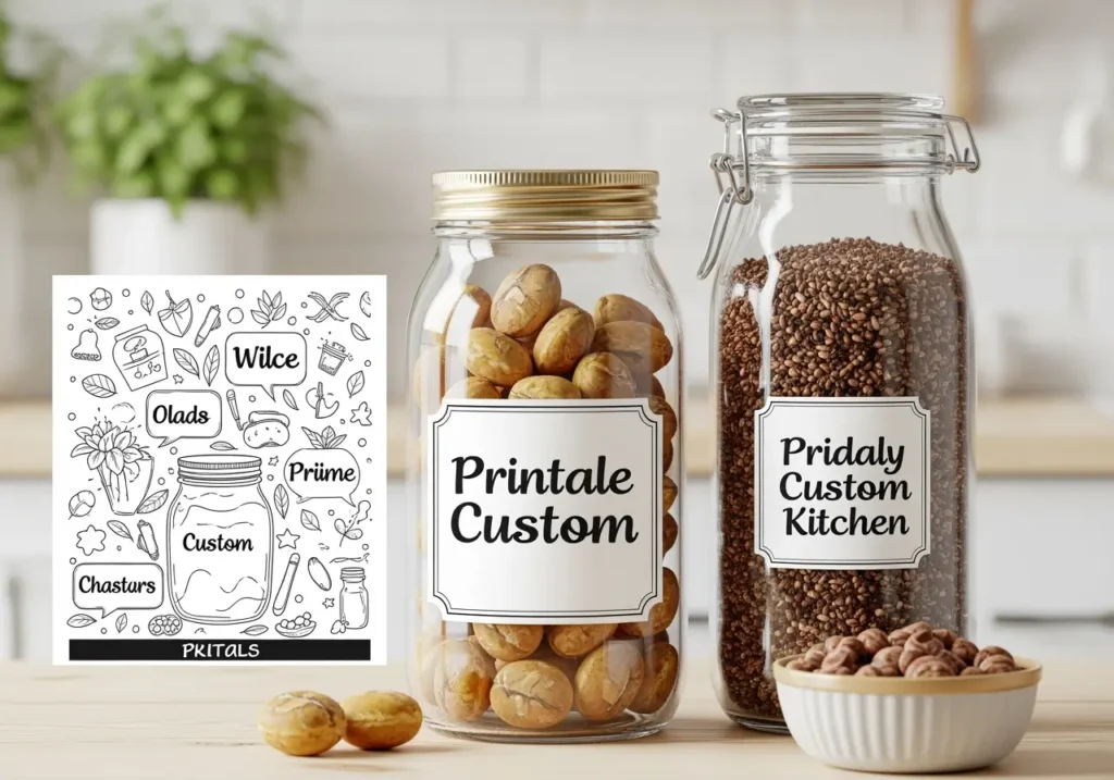 Etichette stampabili personalizzate su barattoli in vetro in cucina